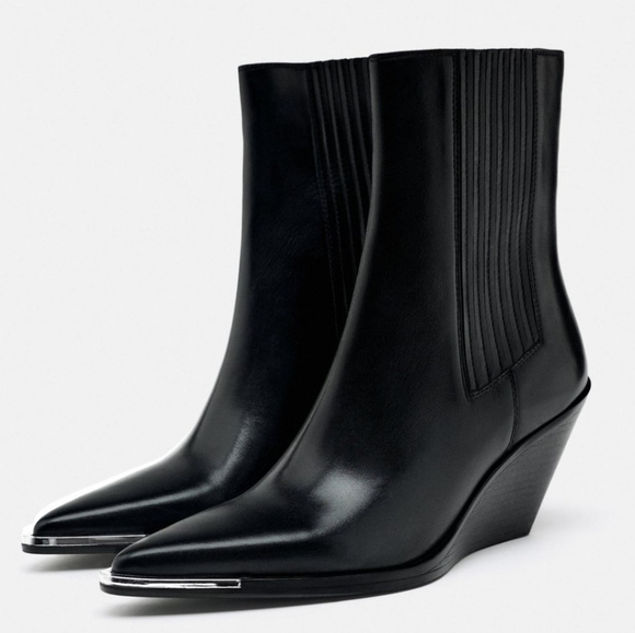 Zara Shoes - ZARA WEDGE LEATHER COWBOY ANKLE BOOTS, US 9